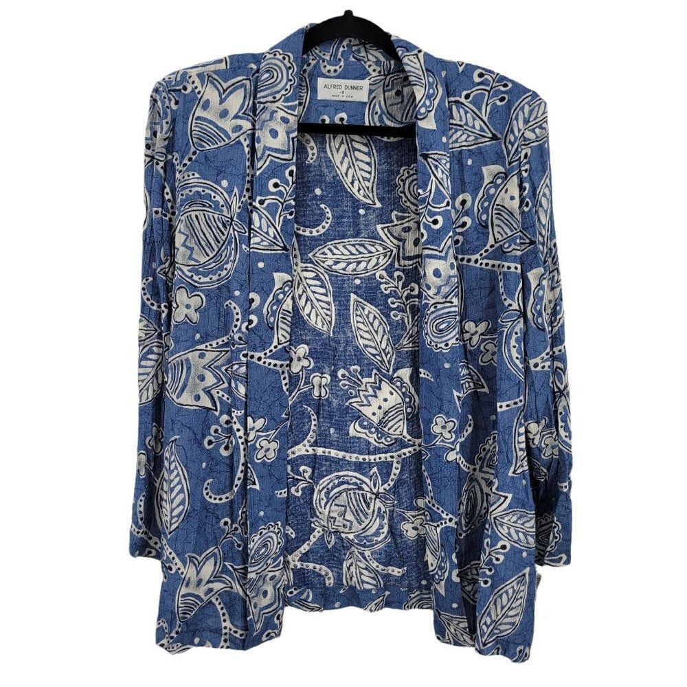 Vtg 80's Alfred Dunner Cardigan Coverup Open Front‎ Paisley Print Blue Sz M